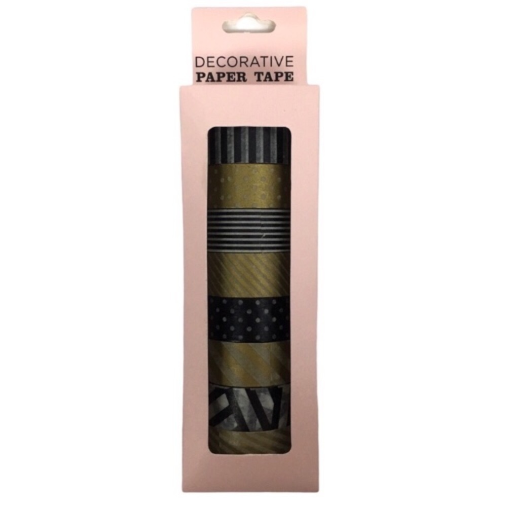 ELUM DESIGNS Washi Paper Tape Decorative Black Gold 8 Rolls Scrapbooking Planner